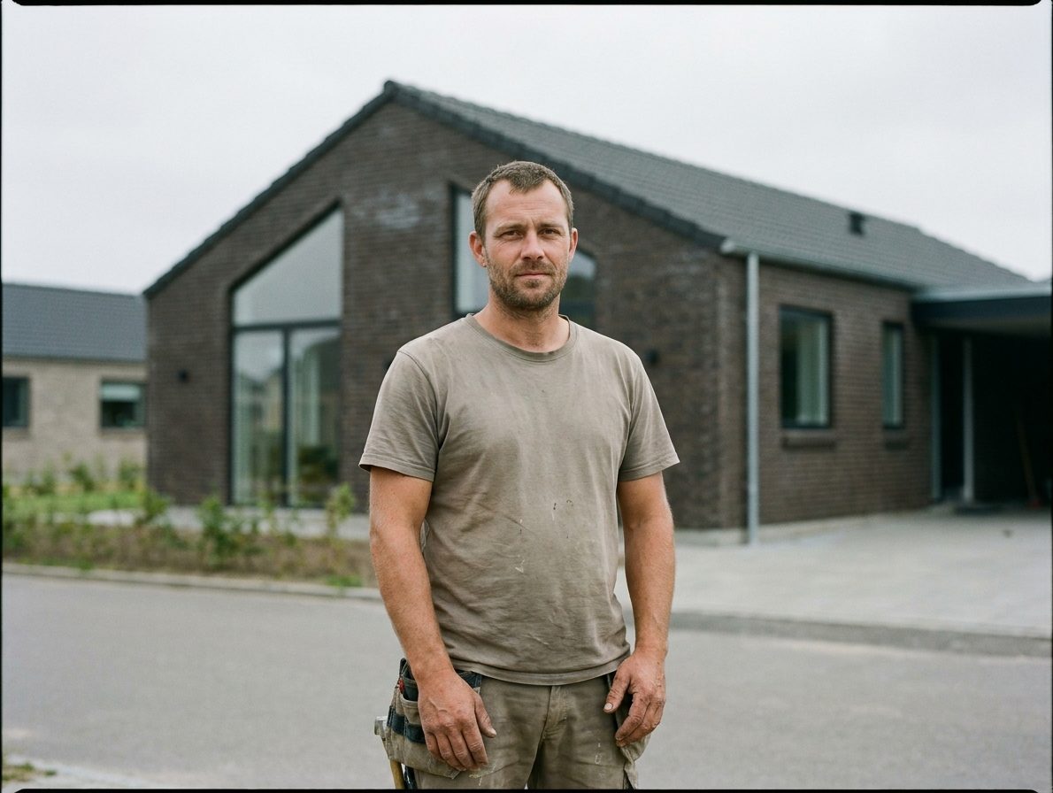 Selvstændig håndværker foran sit hus